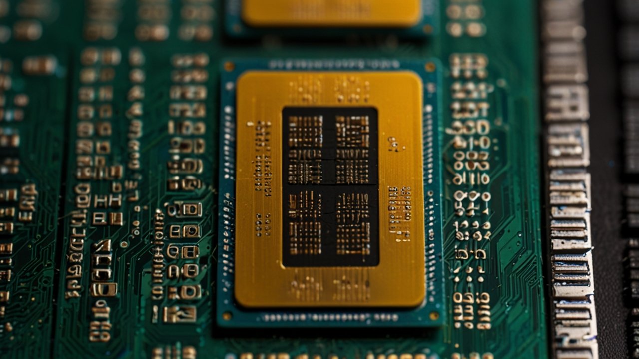 Memristor Technology chip architecture showing neural-inspired pathways with adaptive memory properties