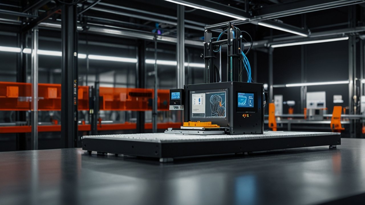 3D Printing technology showing additive manufacturing process with layer-by-layer material construction from digital design files