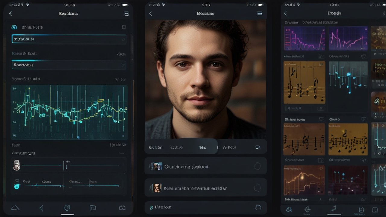 AI Music generating original compositions through neural networks trained on diverse musical genres and styles