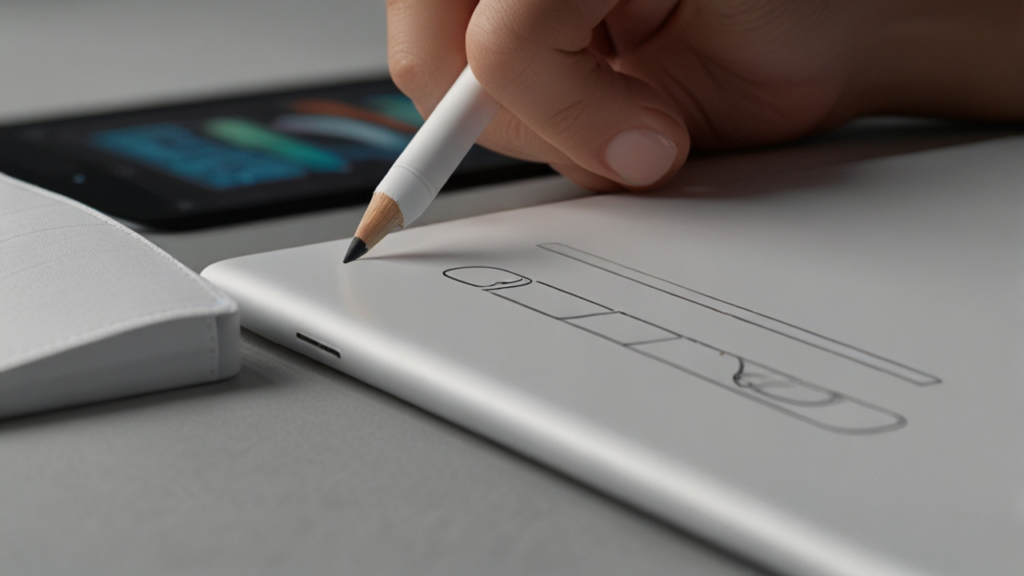 Apple Pencil digital stylus providing precise input with pressure sensitivity and tilt recognition capabilities