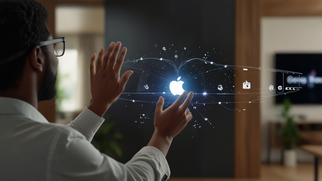 Apple Vision Pro headset enabling mixed reality experience with spatial computing interface through premium design