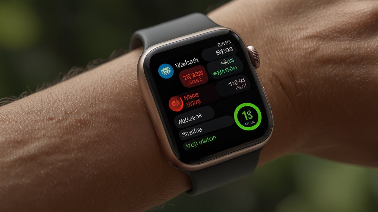 Apple Watch displaying health monitoring features with comprehensive fitness tracking and smart notification capabilities