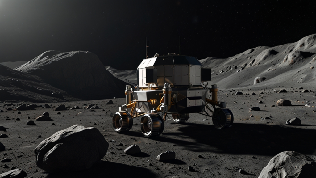 Asteroid Mining operation extracting valuable minerals from near-Earth asteroid using robotic equipment