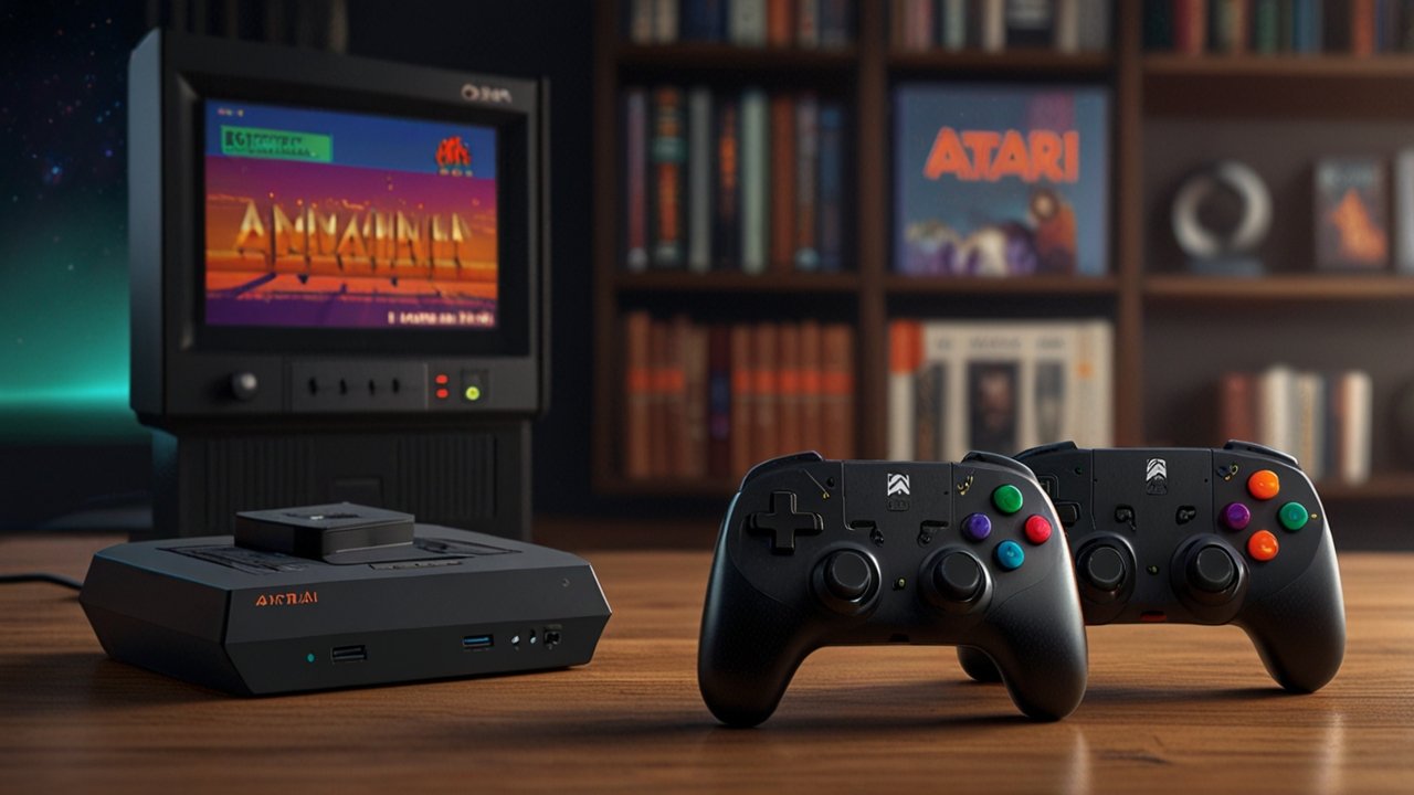 Atari gaming system combining retro aesthetic with modern technology preserving classic gameplay for contemporary audiences