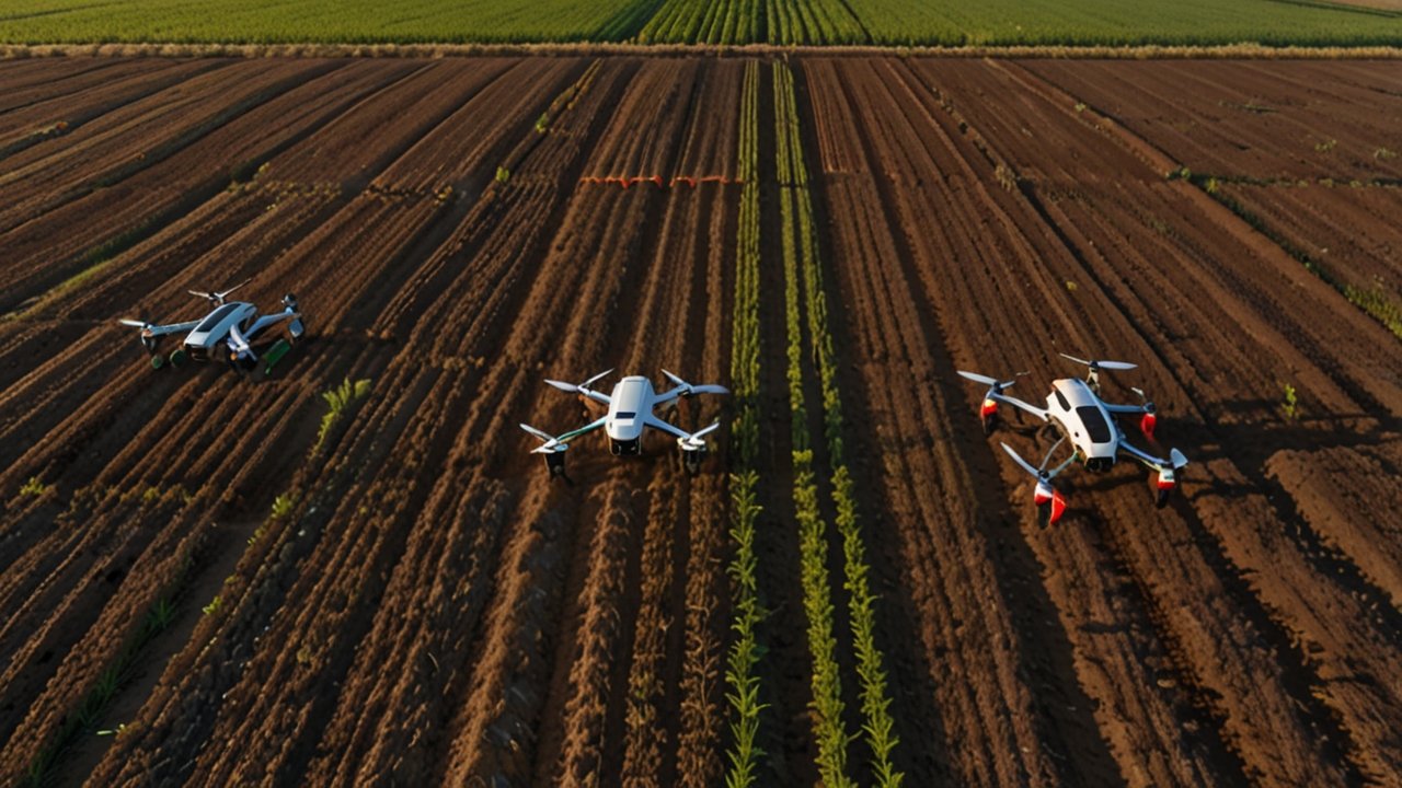 Autonomous Agriculture system operating self-driving farm equipment for crop tending without human operators