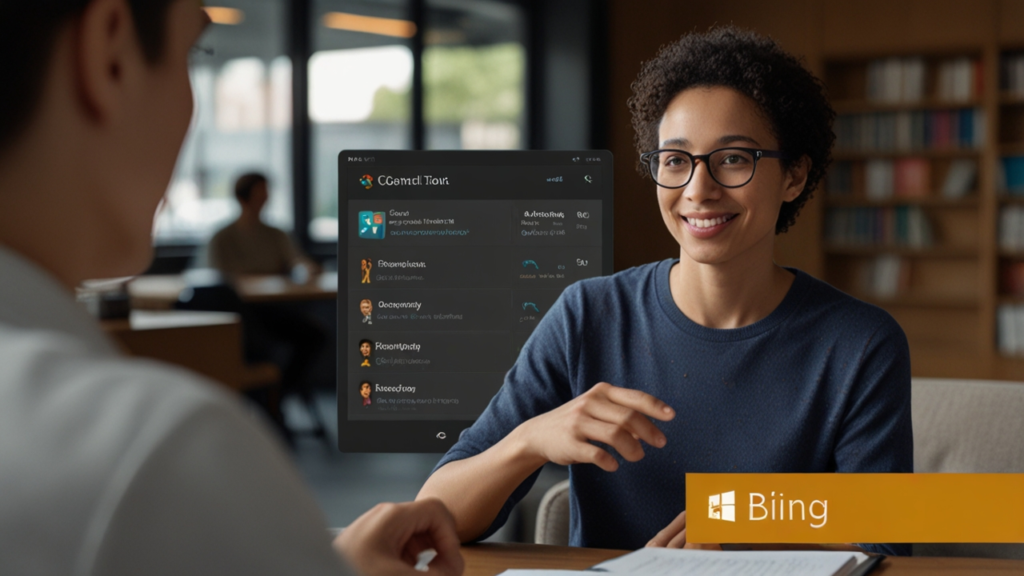 Bing AI interface showing conversational search assistant with comprehensive information retrieval and content generation capabilities