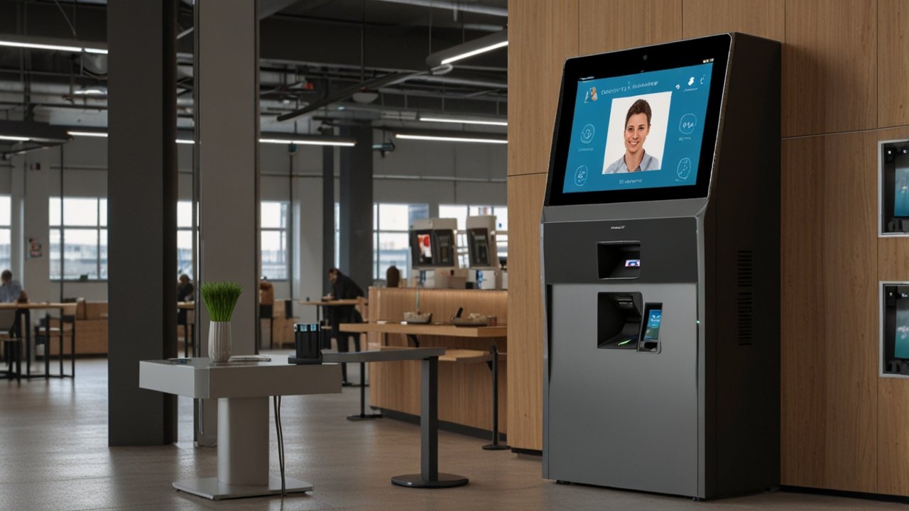 Biometric Payment terminal scanning facial features during seamless checkout process without cards