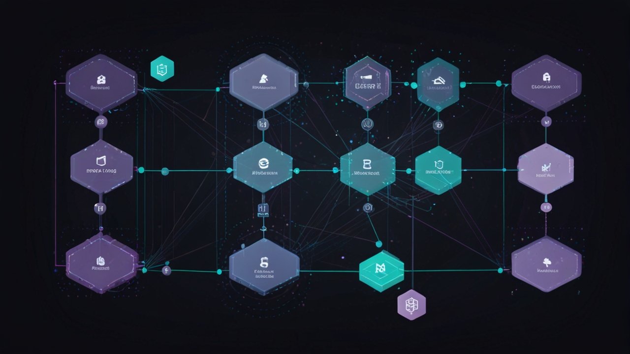 Blockchain network visualizing distributed ledger with transaction blocks connected through cryptographic hashing