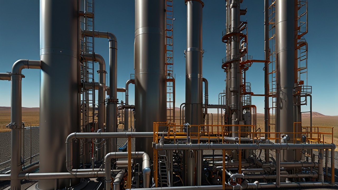 Carbon Capture system extracting CO2 from industrial emissions with sequestration visualization