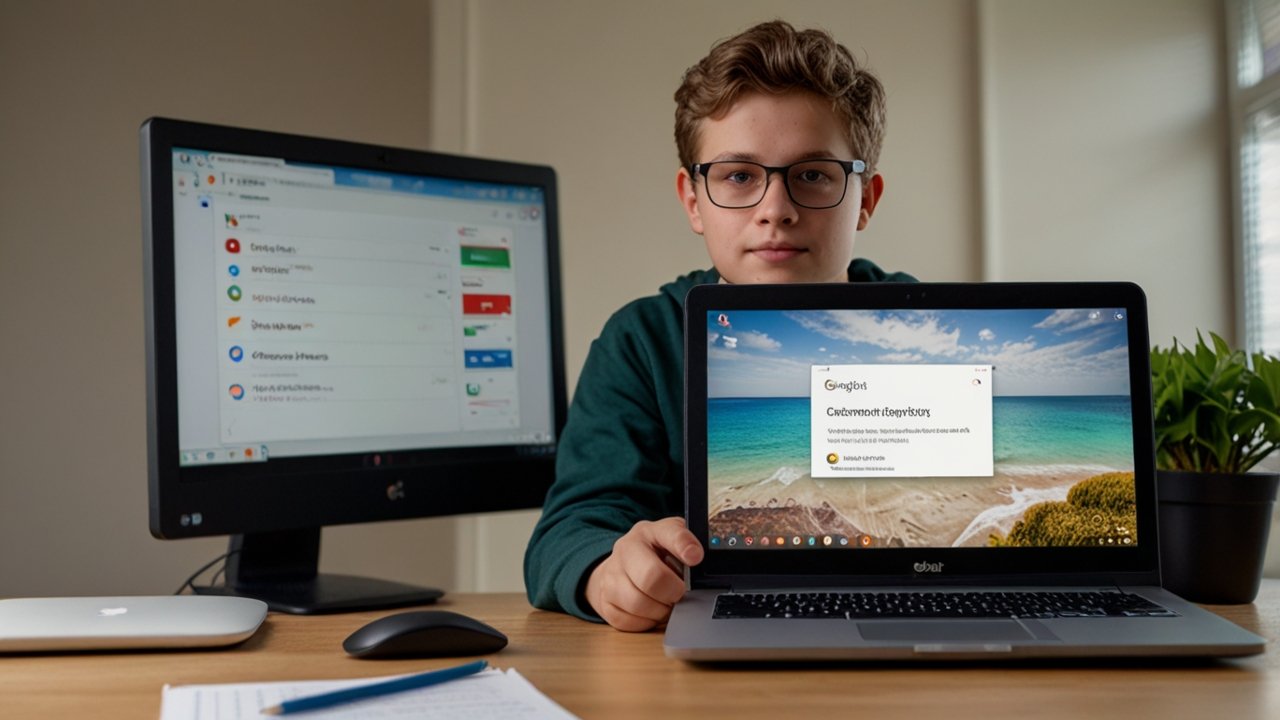 Chromebook displaying cloud-based applications with minimalist interface focused on web functionality and Google service integration