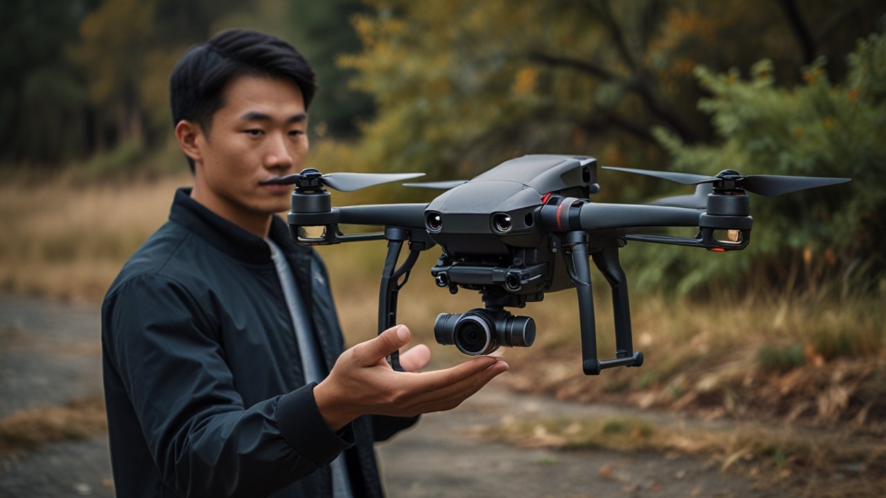 DJI drone capturing aerial footage with sophisticated stabilization technology and autonomous navigation capabilities