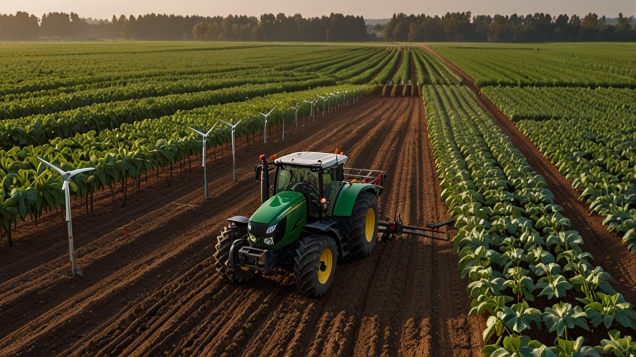 Digital Farm implementation showing advanced sensor networks monitoring crop health
