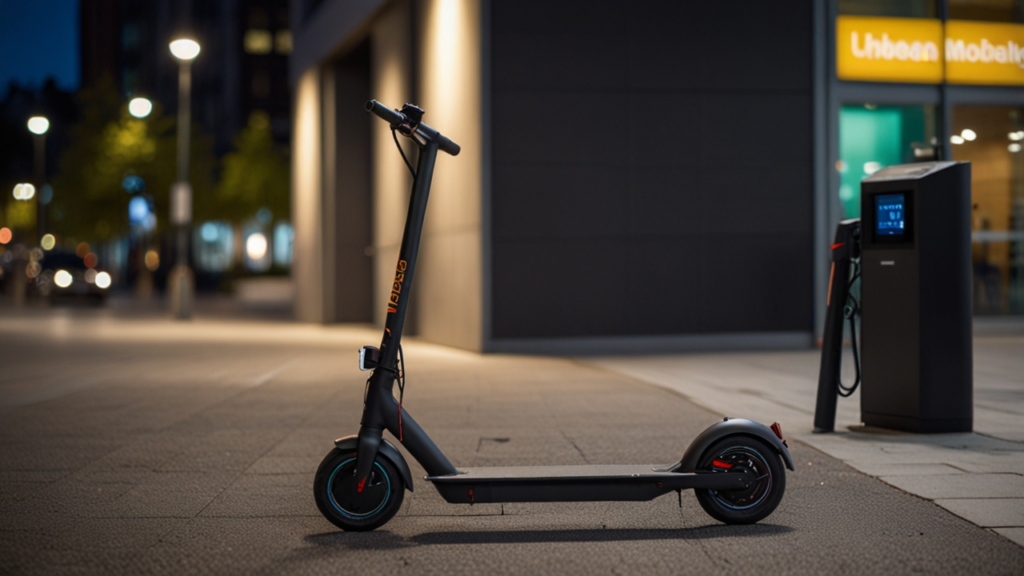E-scooter featuring compact electric propulsion system enabling convenient urban transportation over short distances