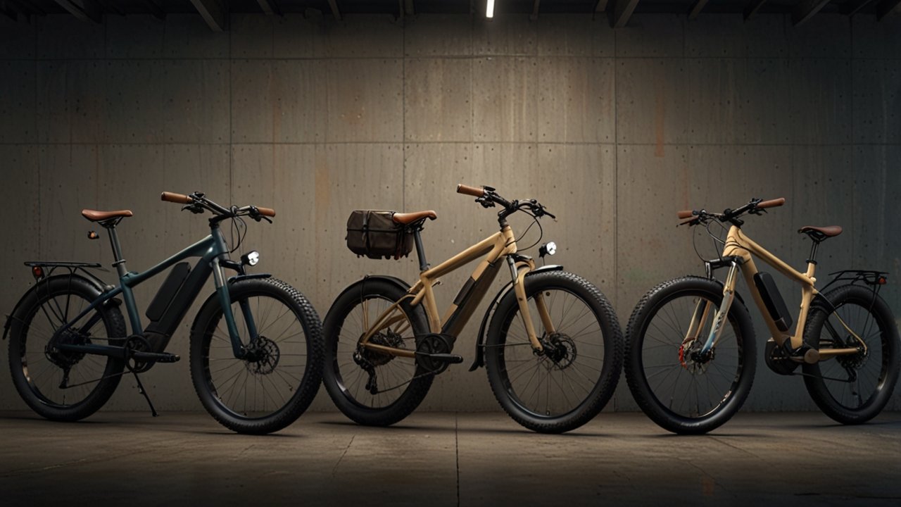 Electric Bicycles showing range of models with integrated motors and batteries enabling assisted pedaling with extended range