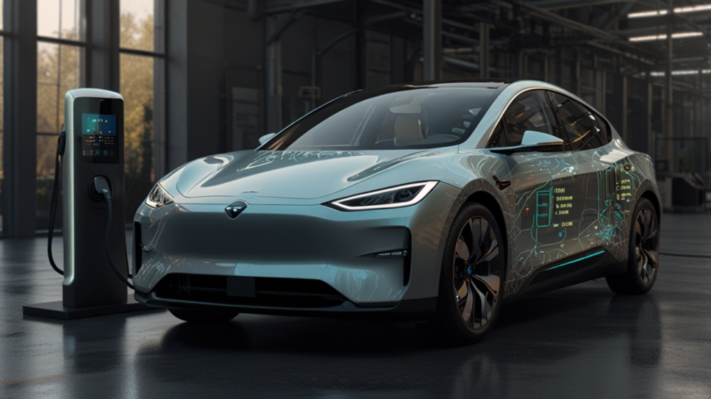 Electric Vehicle showcasing advanced battery technology with zero-emission propulsion system and rapid charging capabilities