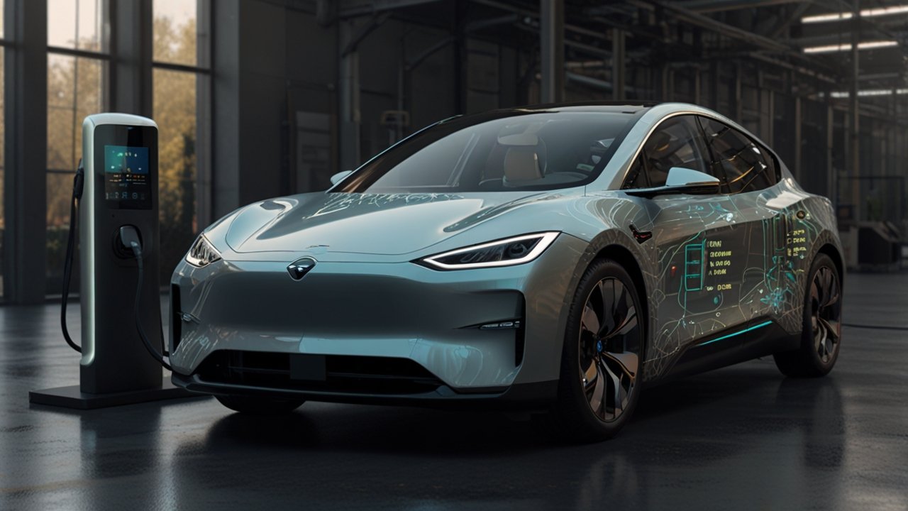 Electric Vehicle showcasing advanced battery technology with zero-emission propulsion system and rapid charging capabilities