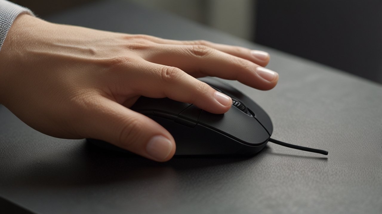 Ergonomic Mouse featuring vertical orientation with supportive thumb rest and customizable buttons for reduced strain during extended computer use