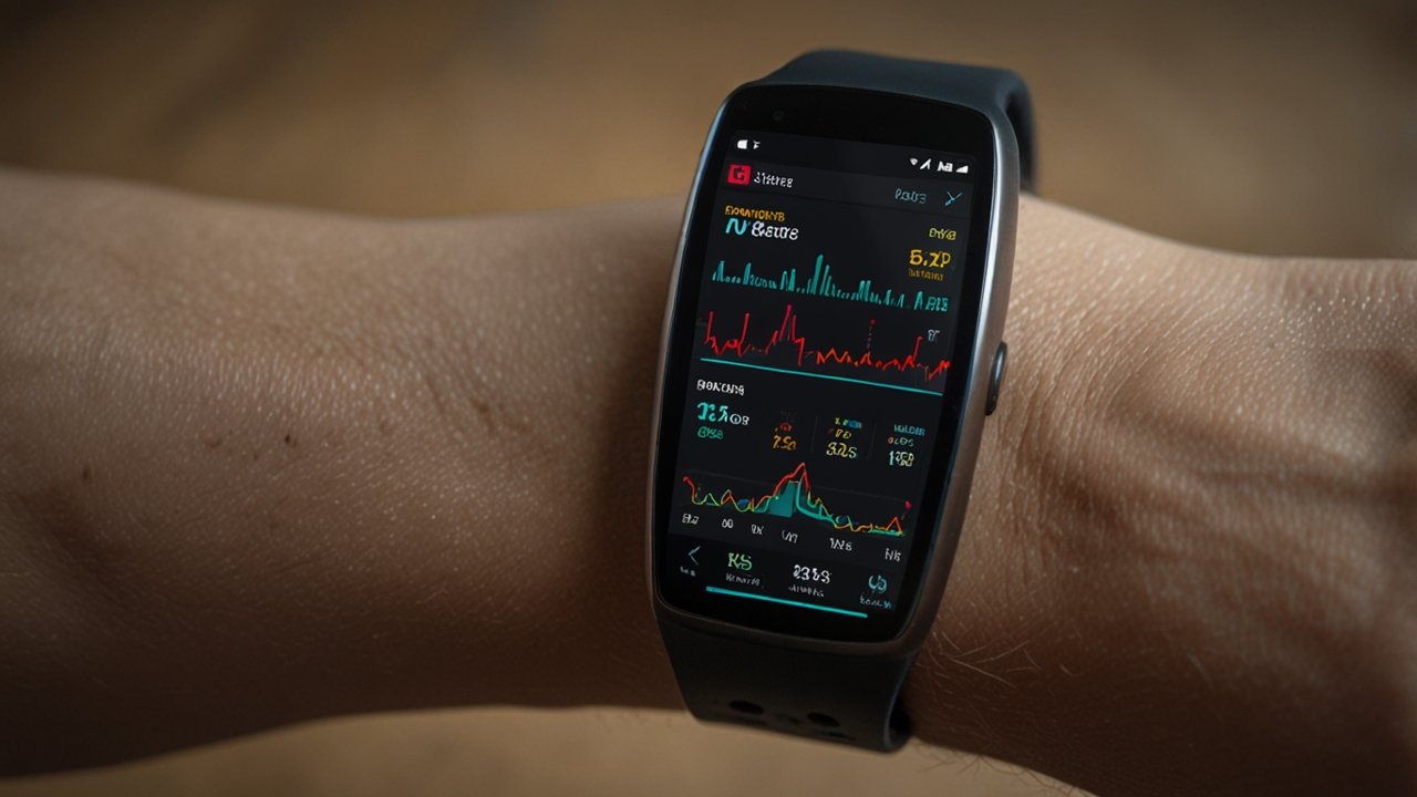 Fitness Tracker device showing comprehensive activity monitoring with health data analysis and exercise tracking capabilities