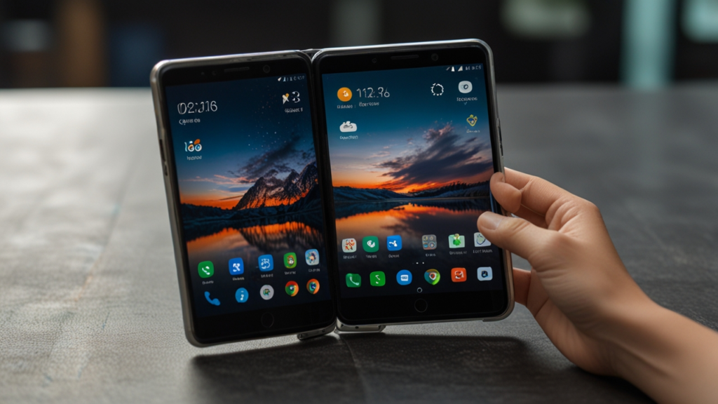 Foldable Phone transitioning between compact phone and expanded tablet-sized configurations
