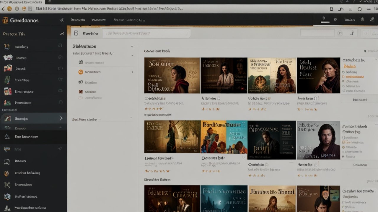 Goodreads interface showing book discovery platform with community reviews and reading progress tracking features