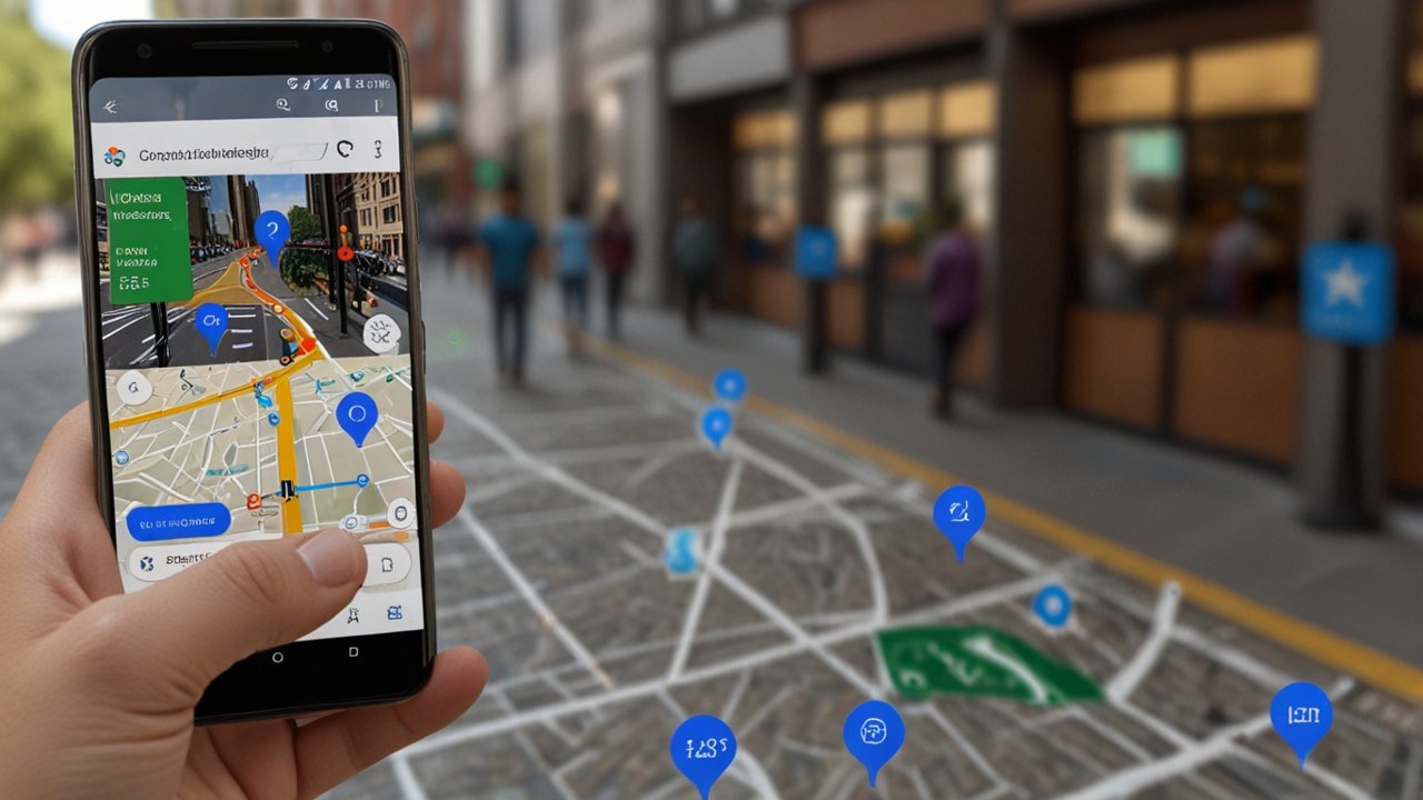 Google Maps showing advanced navigation interface with real-time data and predictive routing