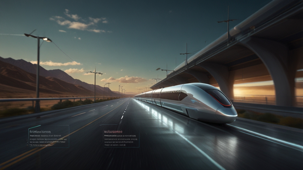 Hyperloop Transport system showing passenger pod inside vacuum tube with magnetic levitation