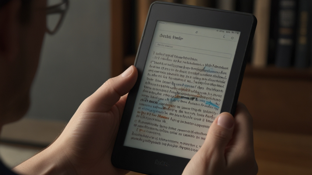 Kindle Paperwhite e-reader showing paper-like e-ink display with front lighting and extensive digital book library access
