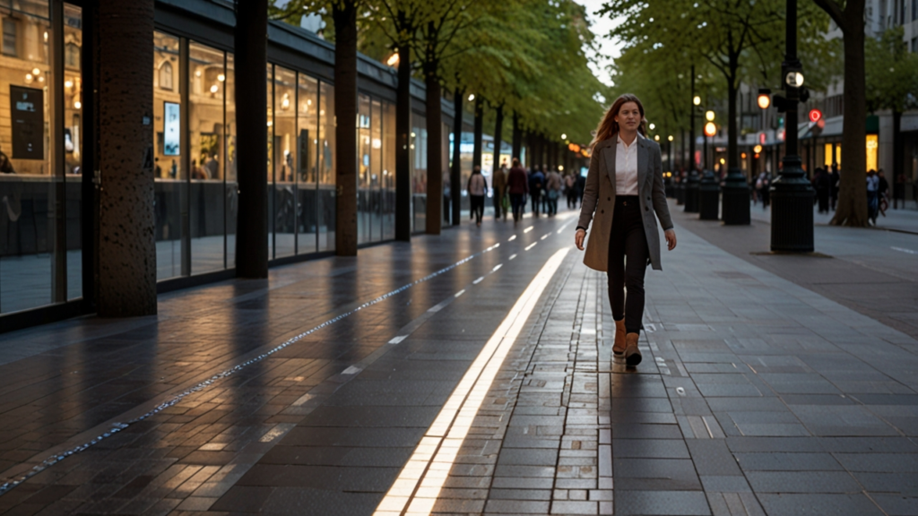 Kinetic Harvesting technology converting human walking motion into electrical power through specialized floor tiles