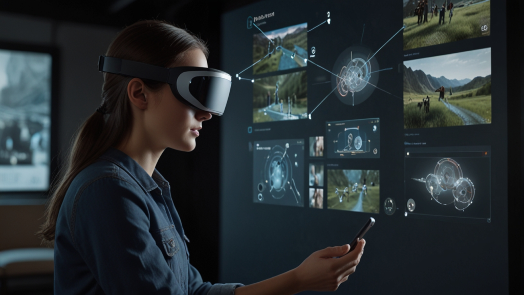 Meta Quest 3 headset displaying mixed reality capabilities with visible passthrough cameras and ergonomic design