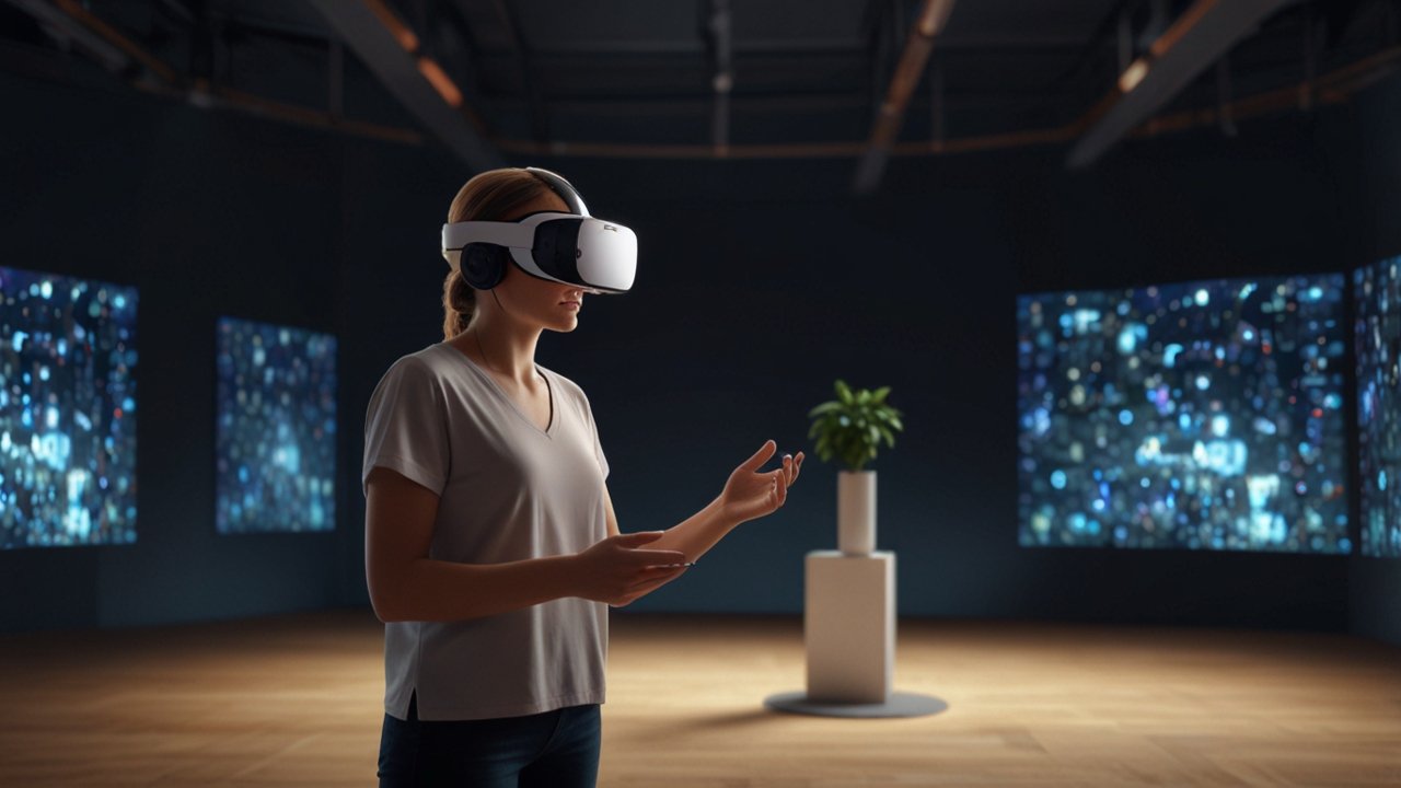 Metaverse displaying immersive virtual environment with detailed avatars interacting within persistent digital world with economic activity