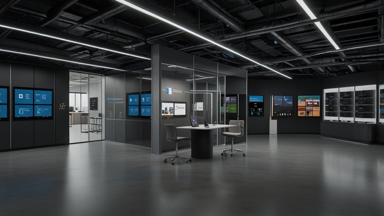 Microsoft technology ecosystem showing integrated cloud, software and hardware solutions with enterprise application deployment