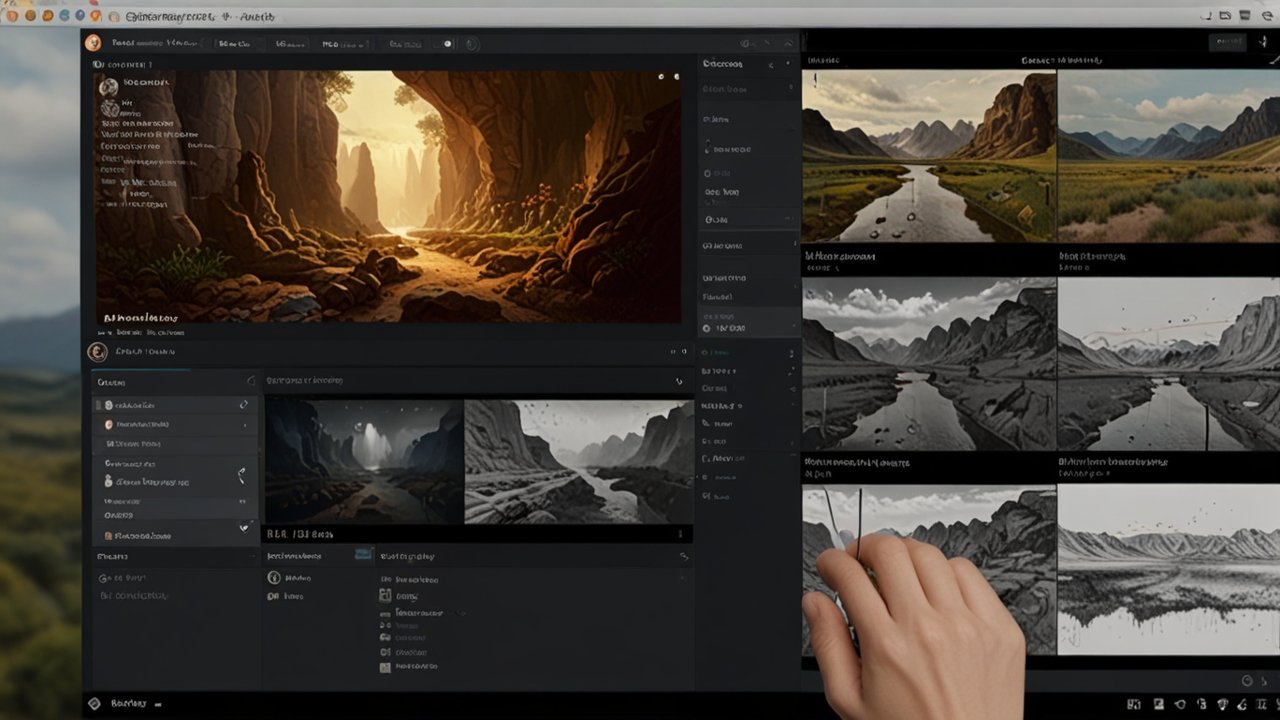 Midjourney interface showing AI image generation system with text prompt input and resulting visual creation process