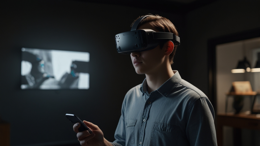 Mixed Reality headset displaying digital content integrated perfectly with physical surroundings through spatial tracking