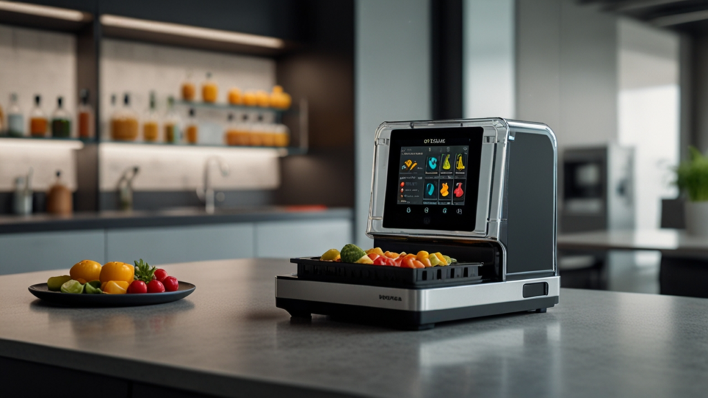 Molecular Food Printing device creating customized meal with programmed nutritional profile