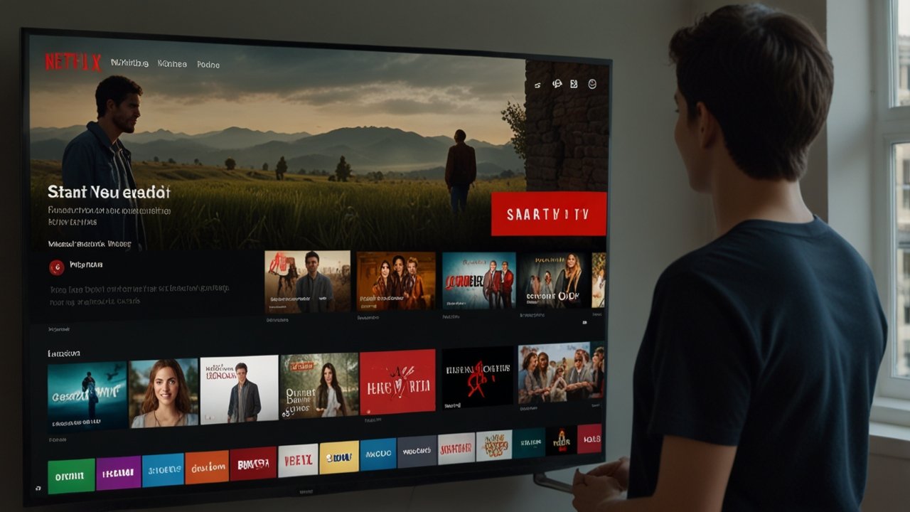 Netflix interface displaying personalized content recommendations with AI-curated categories based on viewing patterns
