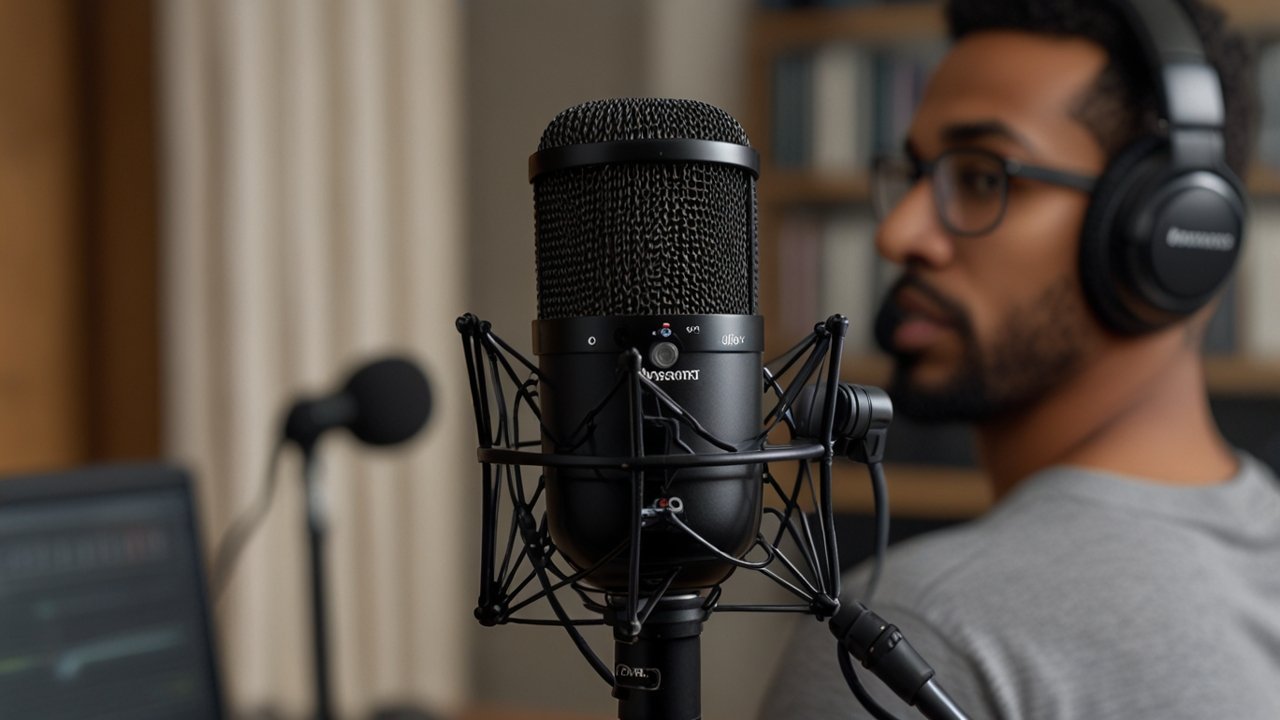 Podcast Microphone capturing professional-quality audio with clear vocal reproduction and ambient noise rejection in simple setup