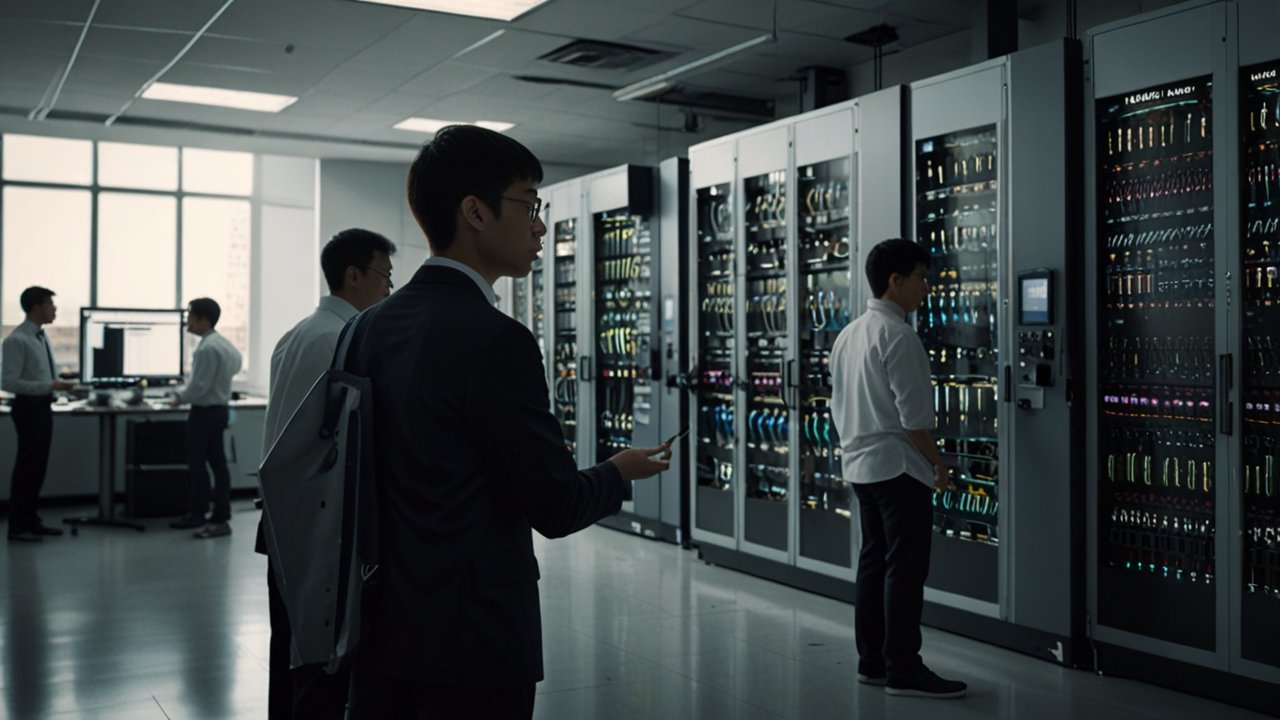 Quantum Advantage demonstration showing quantum computer solving complex problem beyond classical capability