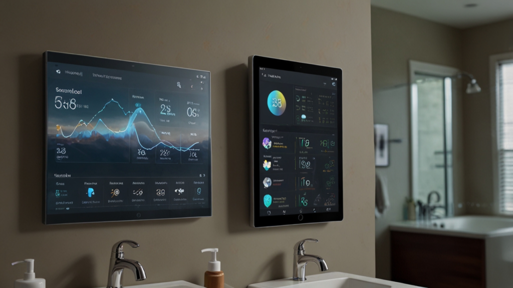 Smart Mirror displaying digital information overlaid on reflective surface combining traditional mirror functionality with connected intelligence