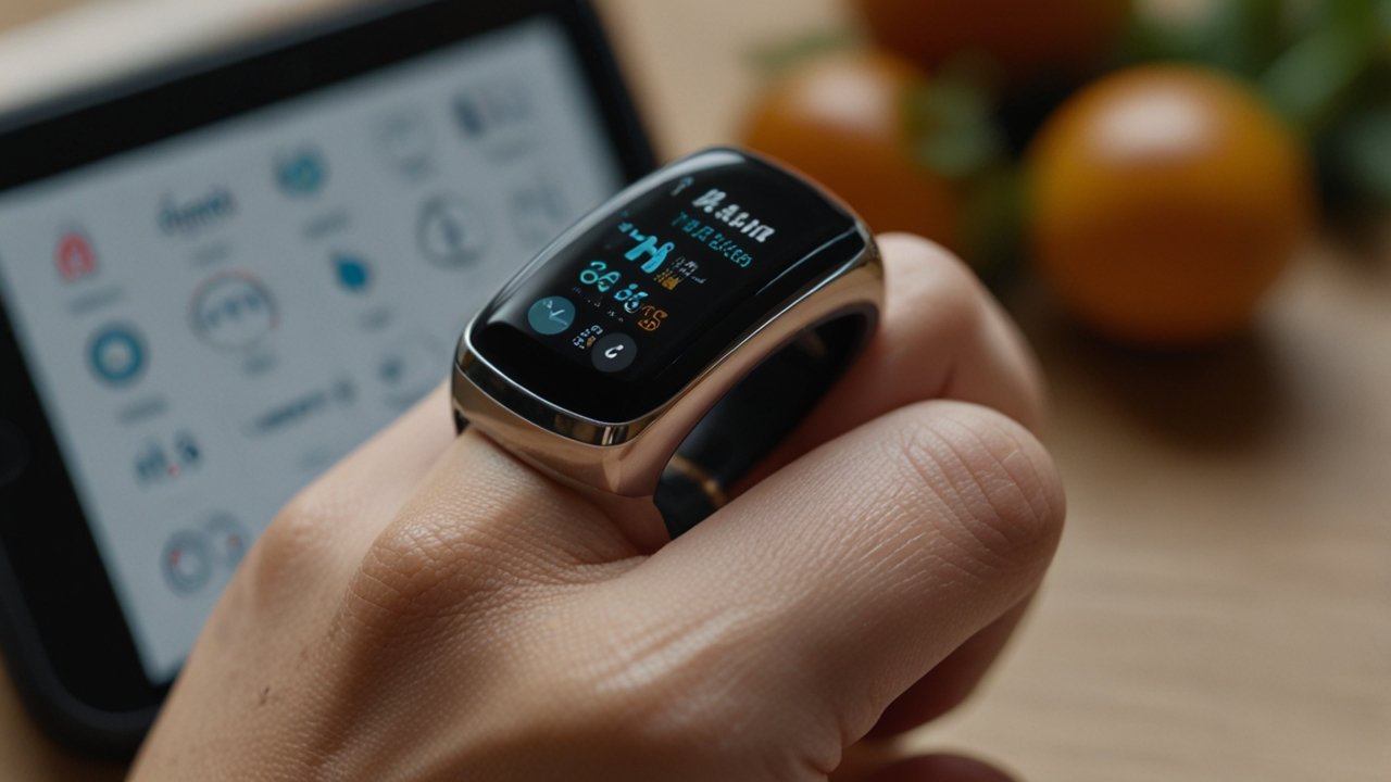 Smart Ring device monitoring health metrics through compact sensors embedded in jewelry-like wearable form factor