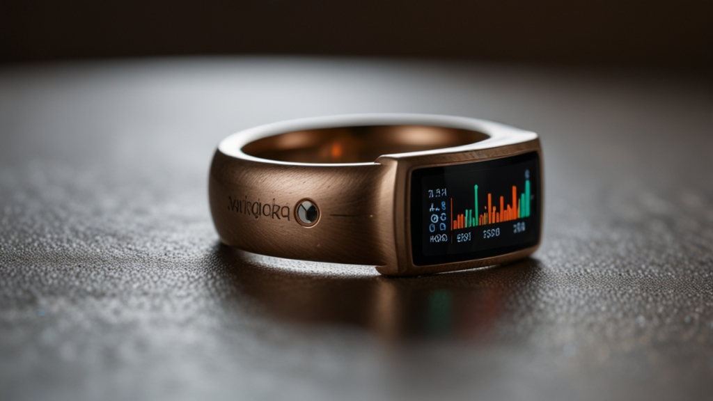 Smart Ring monitoring health metrics through compact sensors embedded in jewelry-like wearable device