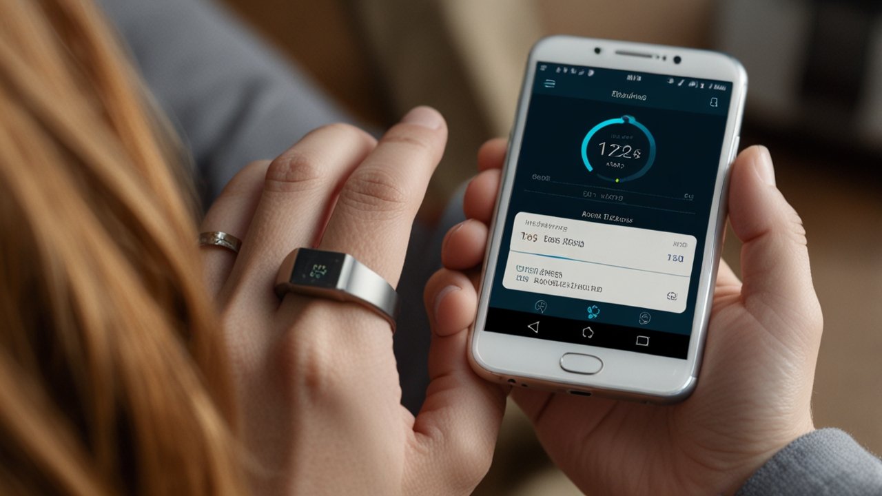 Smart ring displaying compact wearable technology with internal sensors and notification indicators