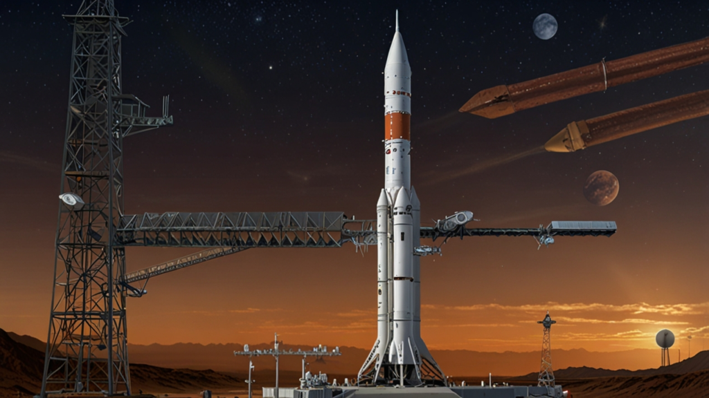 Space X rocket launching with reusable first stage demonstrating vertical landing capabilities after separation