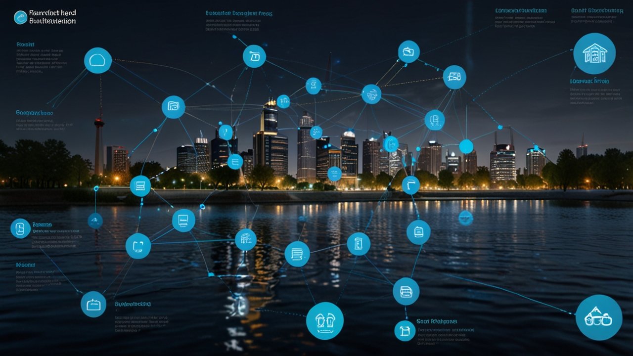 Sustainable Tech Integration showing interconnected environmental systems working as unified ecosystem