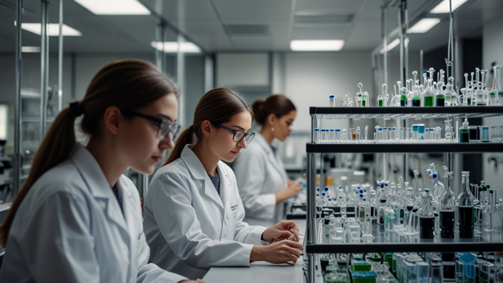 Synthetic Biology laboratory showing genetic circuit design and engineered organism development