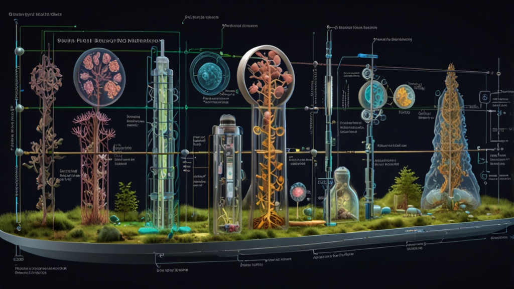 Synthetic Biology Future visualization showing engineered organisms designed to produce beneficial outputs