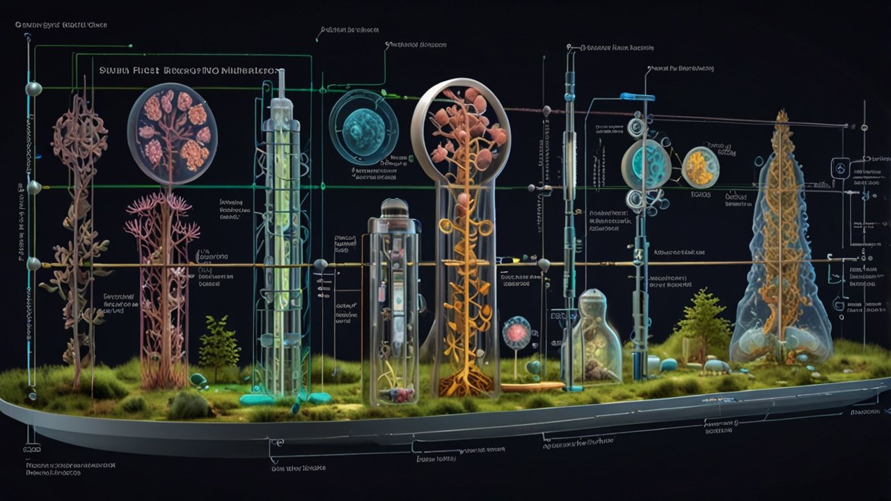 Synthetic Biology Future visualization showing engineered organisms designed to produce beneficial outputs