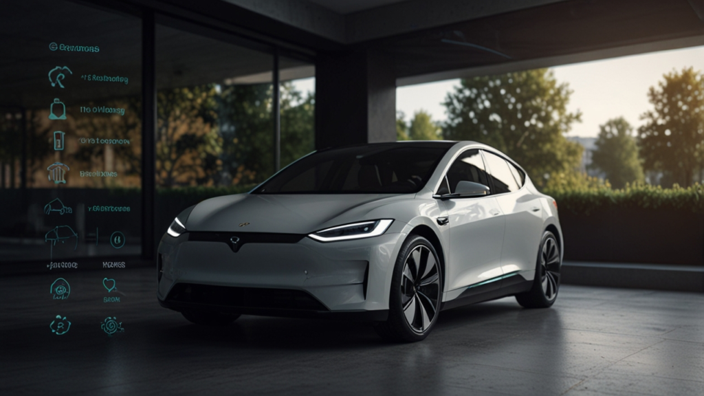 Tesla vehicle demonstrating autonomous driving capabilities with visualization of environmental sensing systems