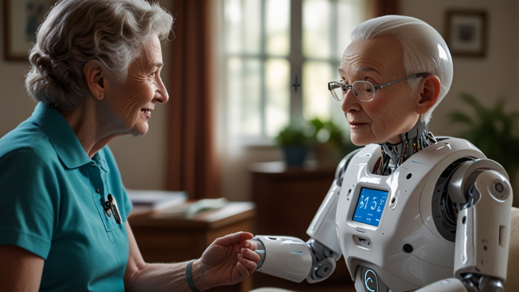 Therapeutic Robot interacting with elderly patient while monitoring vital signs and medication schedule