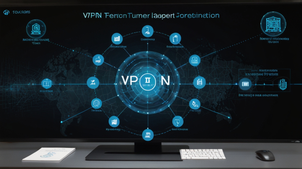 VPN setup interface showing encrypted connection configuration with server selection and security protocol options