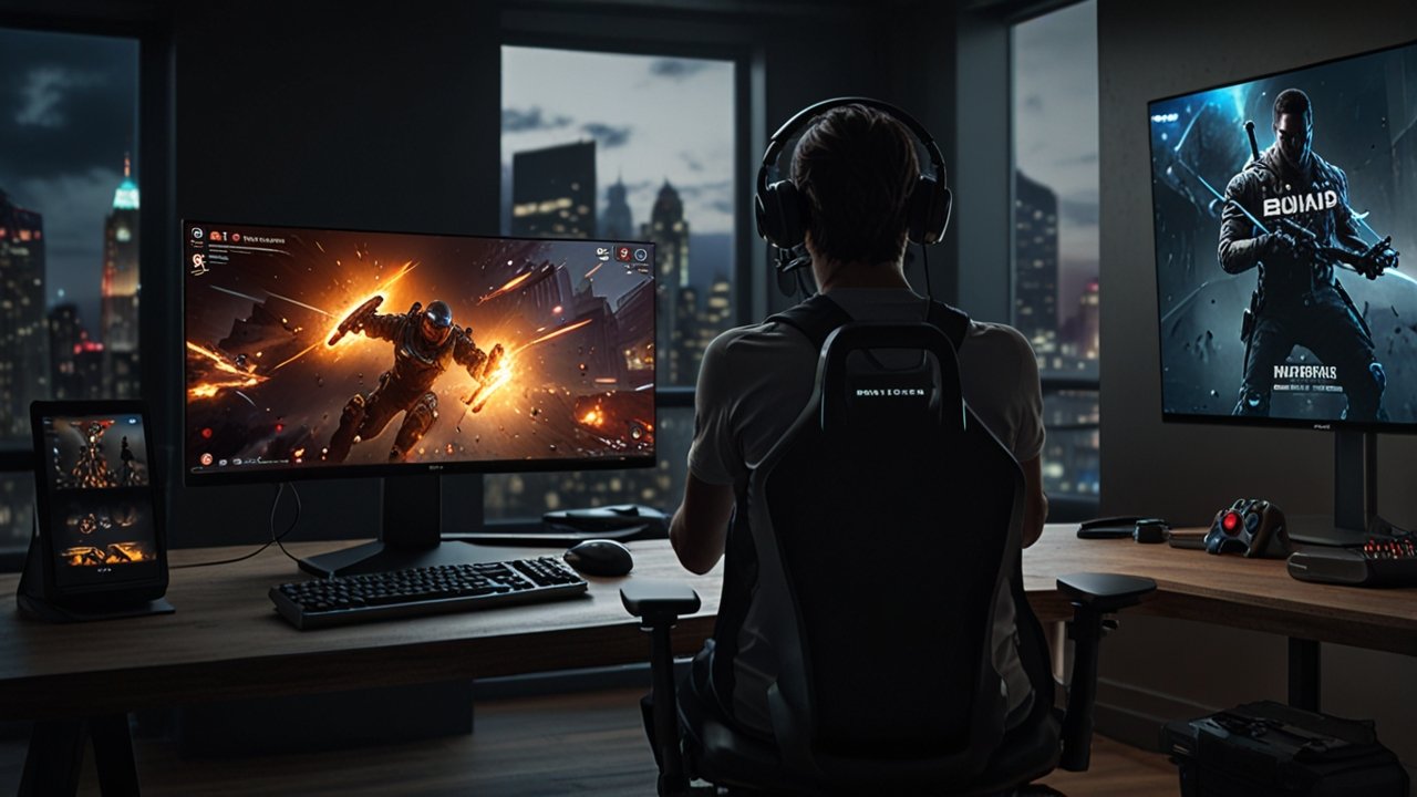 Video Games display showing advanced interactive entertainment with immersive digital environments and multiplayer connectivity